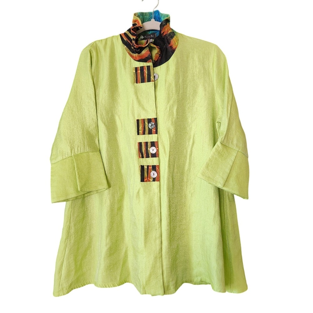 Damee Inc Swing Jacket Women's M Pockets Green Shimmer Lagenlook Art to‎ Wear